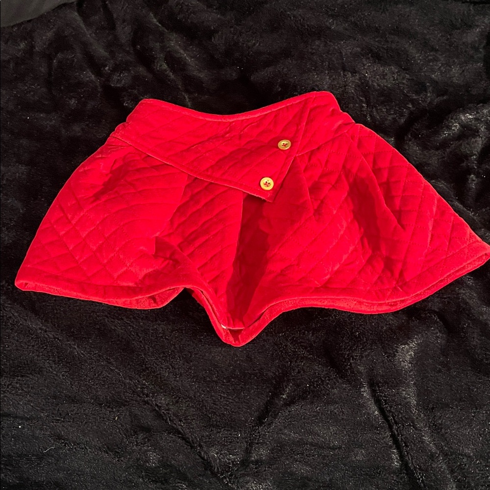Vibrant Red Quilted Skirt with Gold Accents Elastic Back Waistband Ex Condition
